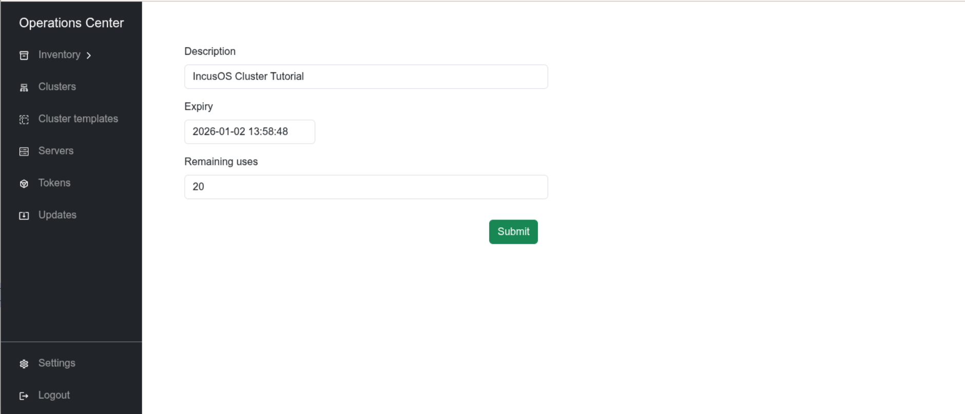 Operations Center UI - Issue Token
