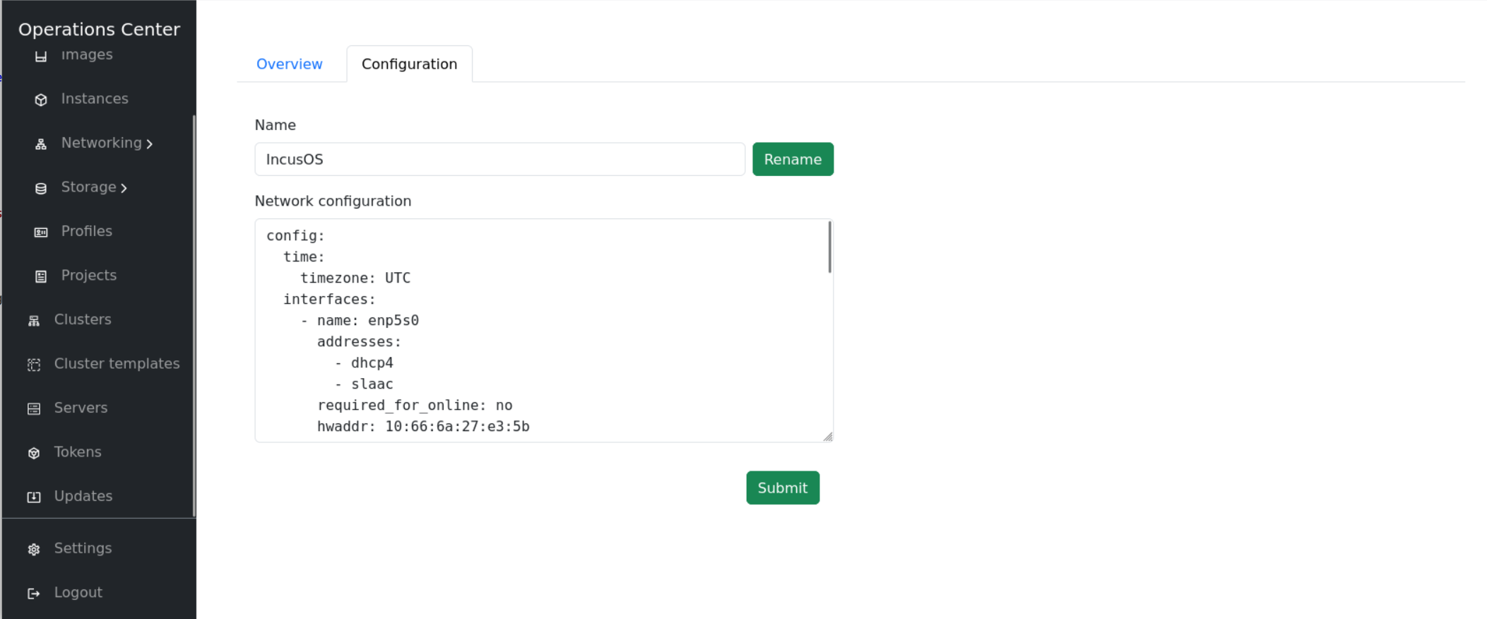 Operations Center UI - Rename Server